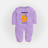 Milestone Full Sleeve Bodysuit/ Sleep Suit/ Jumpsuit for 9th Month | Soft Cotton Personalized Full Sleeve Bodysuit/ Sleep Suit/ Jumpsuit | Unisex Design - LILAC - New Born (Chest 7.5")