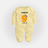 Milestone Full Sleeve Bodysuit/ Sleep Suit/ Jumpsuit for 9th Month | Soft Cotton Personalized Full Sleeve Bodysuit/ Sleep Suit/ Jumpsuit | Unisex Design - PASTEL YELLOW - New Born (Chest 7.5")