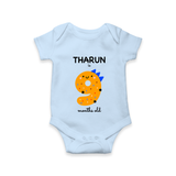 Milestone Romper for 9th Month | Soft Cotton Personalized Romper/Onesie | Unisex Design - BABY BLUE - New Born (Chest 14")