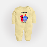 Milestone Full Sleeve Bodysuit/ Sleep Suit/ Jumpsuit for 10th Month | Soft Cotton Personalized Full Sleeve Bodysuit/ Sleep Suit/ Jumpsuit | Unisex Design - PASTEL YELLOW - New Born (Chest 7.5")