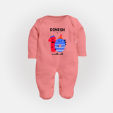 Milestone Full Sleeve Bodysuit/ Sleep Suit/ Jumpsuit for 10th Month | Soft Cotton Personalized Full Sleeve Bodysuit/ Sleep Suit/ Jumpsuit | Unisex Design - PEACH - New Born (Chest 7.5")