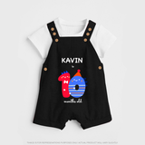 Milestone Dungaree Set for 10th Month | Soft Cotton Personalized Dungaree Set | Unisex Design - BLACK - 0 - 5 Months Old (Chest 18")