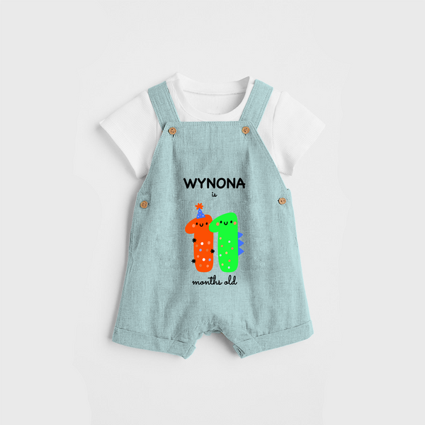 Celebrate The Eleventh Month Birthday Custom Dungaree, Featuring with your Baby's name - ARCTIC BLUE - 0 - 5 Months Old (Chest 17")