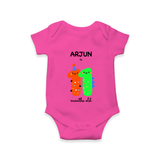 Milestone Romper for 11th Month | Soft Cotton Personalized Romper/Onesie | Unisex Design - HOT PINK - New Born (Chest 14")