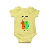 Milestone Romper for 11th Month | Soft Cotton Personalized Romper/Onesie | Unisex Design - PASTEL YELLOW - New Born (Chest 14")