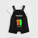 Milestone Dungaree Set for 11th Month | Soft Cotton Personalized Dungaree Set | Unisex Design - BLACK - 0 - 5 Months Old (Chest 18")