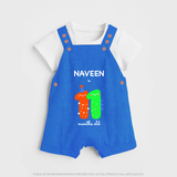 Milestone Dungaree Set for 11th Month | Soft Cotton Personalized Dungaree Set | Unisex Design - COBALT BLUE - 0 - 5 Months Old (Chest 18")
