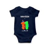 Milestone Romper for 11th Month | Soft Cotton Personalized Romper/Onesie | Unisex Design - NAVY BLUE - New Born (Chest 14")