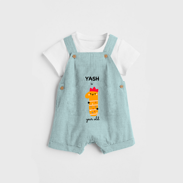 Celebrate The One Year Birthday Custom Dungaree, Featuring with your Baby's name - ARCTIC BLUE - 0 - 5 Months Old (Chest 17")