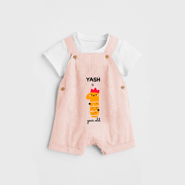 Celebrate The One Year Birthday Custom Dungaree, Featuring with your Baby's name - PEACH - 0 - 5 Months Old (Chest 17")