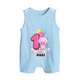 Custom Baby Romper Suit/ Sleeveless Romper for 1 Month Milestone | Soft Cotton Romper Suit/ Sleeveless Romper | Personalized Name Print - BABY BLUE - 0 - 5 Months Old (Chest 18")