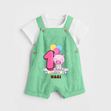 Custom Baby Dungaree Set for 1 Month Milestone | Soft Cotton Dungaree Set | Personalized Name Print - GREEN - 0 - 5 Months Old (Chest 18")