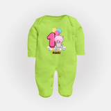 Custom Baby Full Sleeve Bodysuit/ Sleep Suit/ Jumpsuit for 1 Month Milestone | Soft Cotton Full Sleeve Bodysuit/ Sleep Suit/ Jumpsuit | Personalized Name Print - LIME GREEN - New Born (Chest 7.5")