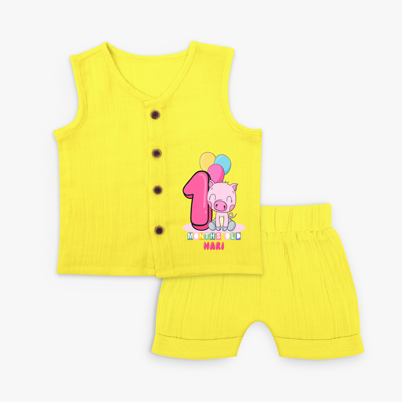 Celebrate The First Month Birthday Customised Jabla set - YELLOW - 0 - 3 Months Old (Chest 9.8")