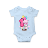 Custom Baby Romper/Onesie for 1 Month Milestone | Soft Cotton Bodysuit | Personalized Name Print - BABY BLUE - New Born (Chest 14")