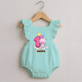 Custom Baby Romper Frock for 1 Month Milestone | Soft Cotton Romper Frock | Personalized Name Print - MINT GREEN - 0 - 3 Months Old (Chest 19")