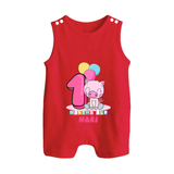 Custom Baby Romper Suit/ Sleeveless Romper for 1 Month Milestone | Soft Cotton Romper Suit/ Sleeveless Romper | Personalized Name Print - RED - 0 - 5 Months Old (Chest 18")