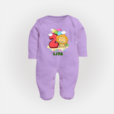 Custom Baby Full Sleeve Bodysuit/ Sleep Suit/ Jumpsuit for 2 Month Milestone | Soft Cotton Full Sleeve Bodysuit/ Sleep Suit/ Jumpsuit | Personalized Name Print - LILAC - New Born (Chest 7.5")