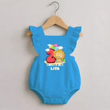 Custom Baby Romper Frock for 2 Month Milestone | Soft Cotton Romper Frock | Personalized Name Print - SKY BLUE - 0 - 3 Months Old (Chest 19")