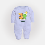 Custom Baby Full Sleeve Bodysuit/ Sleep Suit/ Jumpsuit for 3 Month Milestone | Soft Cotton Full Sleeve Bodysuit/ Sleep Suit/ Jumpsuit | Personalized Name Print - BABY BLUE - New Born (Chest 7.5")