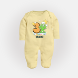 Custom Baby Full Sleeve Bodysuit/ Sleep Suit/ Jumpsuit for 3 Month Milestone | Soft Cotton Full Sleeve Bodysuit/ Sleep Suit/ Jumpsuit | Personalized Name Print - PASTEL YELLOW - New Born (Chest 7.5")