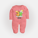 Custom Baby Full Sleeve Bodysuit/ Sleep Suit/ Jumpsuit for 3 Month Milestone | Soft Cotton Full Sleeve Bodysuit/ Sleep Suit/ Jumpsuit | Personalized Name Print - PEACH - New Born (Chest 7.5")