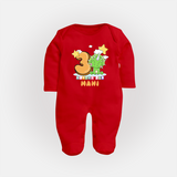 Custom Baby Full Sleeve Bodysuit/ Sleep Suit/ Jumpsuit for 3 Month Milestone | Soft Cotton Full Sleeve Bodysuit/ Sleep Suit/ Jumpsuit | Personalized Name Print - RED - New Born (Chest 7.5")