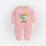 Custom Baby Full Sleeve Bodysuit/ Sleep Suit/ Jumpsuit for 4 Month Milestone | Soft Cotton Full Sleeve Bodysuit/ Sleep Suit/ Jumpsuit | Personalized Name Print - BABY PINK - New Born (Chest 7.5")