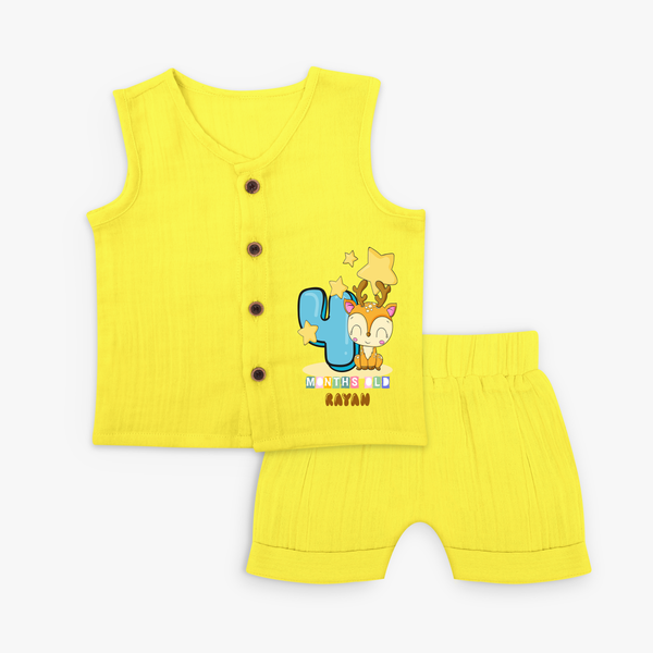 Celebrate The Fourth Month Birthday Customised Jabla set - YELLOW - 0 - 3 Months Old (Chest 9.8")