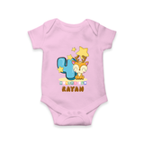 Custom Baby Romper/Onesie for 4 Month Milestone | Soft Cotton Bodysuit | Personalized Name Print - BABY PINK - New Born (Chest 14")