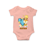 Custom Baby Romper/Onesie for 4 Month Milestone | Soft Cotton Bodysuit | Personalized Name Print - PEACH - New Born (Chest 14")