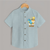Custom Baby Shirt for 4 Month Milestone | Soft Cotton Shirt | Personalized Name Print - ARCTIC BLUE - 0 - 6 Months Old (Chest 23")