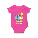 Custom Baby Romper/Onesie for 4 Month Milestone | Soft Cotton Bodysuit | Personalized Name Print - HOT PINK - New Born (Chest 14")