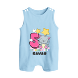 Custom Baby Romper Suit/ Sleeveless Romper for 5 Month Milestone | Soft Cotton Romper Suit/ Sleeveless Romper | Personalized Name Print - BABY BLUE - 0 - 5 Months Old (Chest 18")