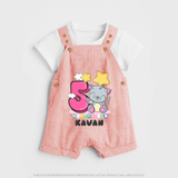 Custom Baby Dungaree Set for 5 Month Milestone | Soft Cotton Dungaree Set | Personalized Name Print - PEACH - 0 - 5 Months Old (Chest 18")