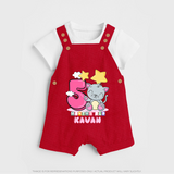 Custom Baby Dungaree Set for 5 Month Milestone | Soft Cotton Dungaree Set | Personalized Name Print - RED - 0 - 5 Months Old (Chest 18")