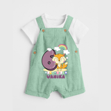 Custom Baby Dungaree Set for 6 Month Milestone | Soft Cotton Dungaree Set | Personalized Name Print - MINT GREEN - 0 - 5 Months Old (Chest 18")