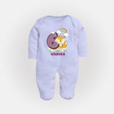 Custom Baby Full Sleeve Bodysuit/ Sleep Suit/ Jumpsuit for 6 Month Milestone | Soft Cotton Full Sleeve Bodysuit/ Sleep Suit/ Jumpsuit | Personalized Name Print - BABY BLUE - New Born (Chest 7.5")