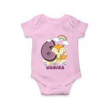 Custom Baby Romper/Onesie for 6 Month Milestone | Soft Cotton Bodysuit | Personalized Name Print - BABY PINK - New Born (Chest 14")