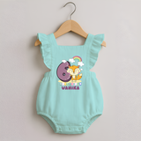Custom Baby Romper Frock for 6 Month Milestone | Soft Cotton Romper Frock | Personalized Name Print - MINT GREEN - 0 - 3 Months Old (Chest 19")