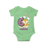 Custom Baby Romper/Onesie for 6 Month Milestone | Soft Cotton Bodysuit | Personalized Name Print - GREEN - New Born (Chest 14")