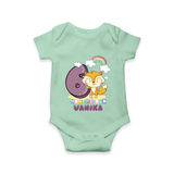 Custom Baby Romper/Onesie for 6 Month Milestone | Soft Cotton Bodysuit | Personalized Name Print - MINT GREEN - New Born (Chest 14")