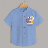 Custom Baby Shirt for 6 Month Milestone | Soft Cotton Shirt | Personalized Name Print - SKY BLUE - 0 - 6 Months Old (Chest 23")