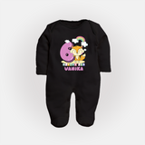 Custom Baby Full Sleeve Bodysuit/ Sleep Suit/ Jumpsuit for 6 Month Milestone | Soft Cotton Full Sleeve Bodysuit/ Sleep Suit/ Jumpsuit | Personalized Name Print - BLACK - New Born (Chest 7.5")