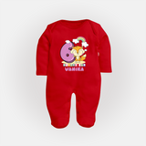 Custom Baby Full Sleeve Bodysuit/ Sleep Suit/ Jumpsuit for 6 Month Milestone | Soft Cotton Full Sleeve Bodysuit/ Sleep Suit/ Jumpsuit | Personalized Name Print - RED - New Born (Chest 7.5")