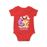 Custom Baby Romper/Onesie for 6 Month Milestone | Soft Cotton Bodysuit | Personalized Name Print - RED - New Born (Chest 14")