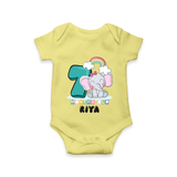 Custom Baby Romper/Onesie for 7 Month Milestone | Soft Cotton Bodysuit | Personalized Name Print - PASTEL YELLOW - New Born (Chest 14")