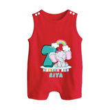 Custom Baby Romper Suit/ Sleeveless Romper for 7 Month Milestone | Soft Cotton Romper Suit/ Sleeveless Romper | Personalized Name Print - RED - 0 - 5 Months Old (Chest 18")