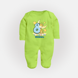 Custom Baby Full Sleeve Bodysuit/ Sleep Suit/ Jumpsuit for 8 Month Milestone | Soft Cotton Full Sleeve Bodysuit/ Sleep Suit/ Jumpsuit | Personalized Name Print - LIME GREEN - New Born (Chest 7.5")
