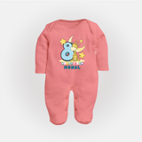 Custom Baby Full Sleeve Bodysuit/ Sleep Suit/ Jumpsuit for 8 Month Milestone | Soft Cotton Full Sleeve Bodysuit/ Sleep Suit/ Jumpsuit | Personalized Name Print - PEACH - New Born (Chest 7.5")